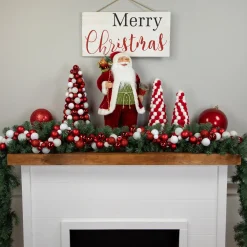 3-Finish Shatterproof Ball Christmas Tree with Tinsel - 15.75" - Red and White Trees