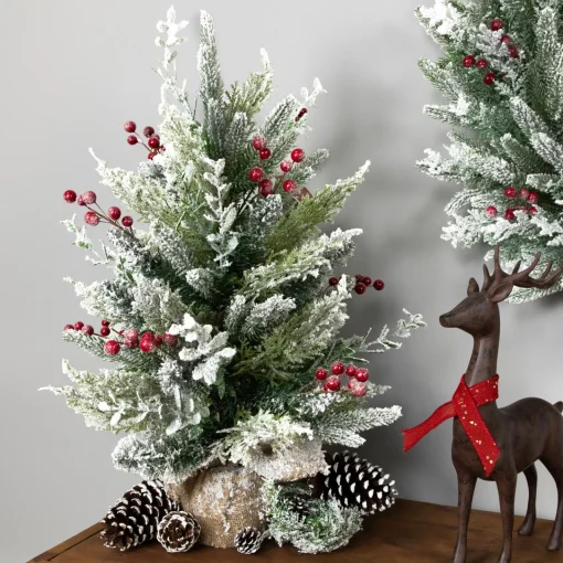 Best Flocked Balsam Pine Artificial Mini Christmas Tree in Burlap Base - 24" - Unlit Flocked