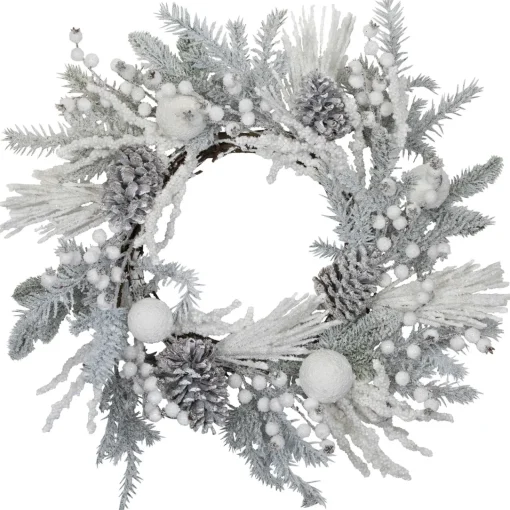 Clearance Flocked Berries and Pinecones Artificial Pine Christmas Wreath - 26" - Unlit Unlit