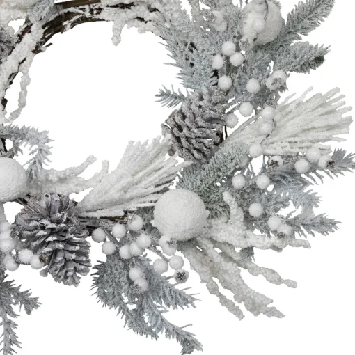 Clearance Flocked Berries and Pinecones Artificial Pine Christmas Wreath - 26" - Unlit Unlit