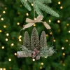 Best Flocked Bottle Brush Trees with Wooden Log Christmas Ornament - 7" Garden & Floral