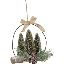 Best Flocked Bottle Brush Trees with Wooden Log Christmas Ornament - 7