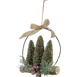 Best Flocked Bottle Brush Trees with Wooden Log Christmas Ornament - 7