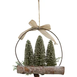 Best Flocked Bottle Brush Trees with Wooden Log Christmas Ornament - 7