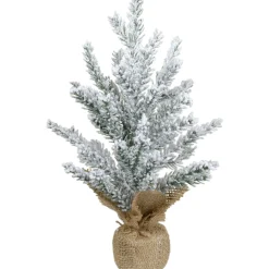 Clearance Flocked Mini Pine Slim Artificial Christmas Tree with Jute Base - Unlit - 12" Flocked