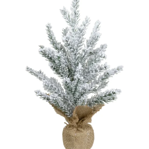 Clearance Flocked Mini Pine Slim Artificial Christmas Tree with Jute Base - Unlit - 12" Flocked