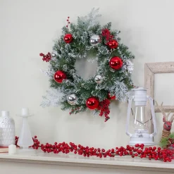 New Flocked Mixed Pine with Ornaments Artificial Christmas Wreath - 24" - Unlit Pre Decorated