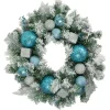New Flocked Pine with Glitter Ornaments Artificial Christmas Wreath - 24" - Unlit Pre Decorated