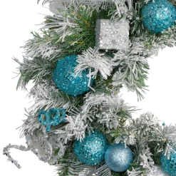 New Flocked Pine with Glitter Ornaments Artificial Christmas Wreath - 24" - Unlit Pre Decorated