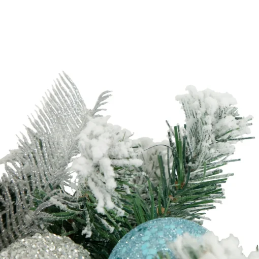 New Flocked Pine with Glitter Ornaments Artificial Christmas Wreath - 24" - Unlit Pre Decorated