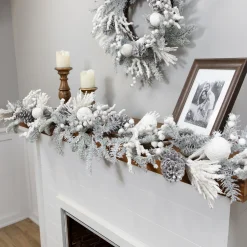 Sale Flocked Pinecones and Berries Artificial Pine Christmas Garland - 6' x 8" - Unlit Unlit