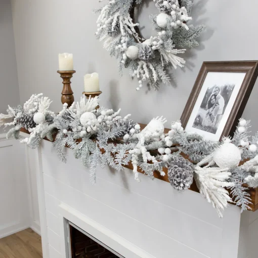 Sale Flocked Pinecones and Berries Artificial Pine Christmas Garland - 6' x 8" - Unlit Unlit