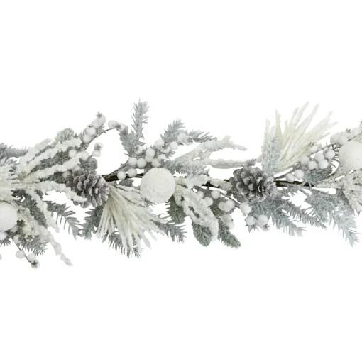 Sale Flocked Pinecones and Berries Artificial Pine Christmas Garland - 6' x 8" - Unlit Unlit