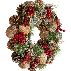 Clearance Flocked Pinecones and Glittered Stars Christmas Wreath - 13.25