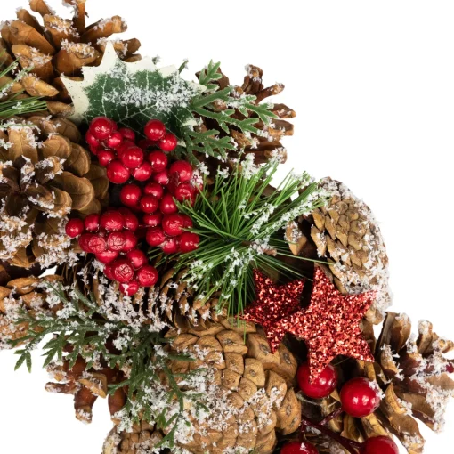 Clearance Flocked Pinecones and Glittered Stars Christmas Wreath - 13.25" - Unlit Unlit