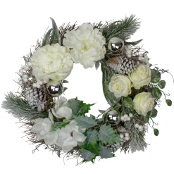 Floral Flocked Pine Artificial Grapevine Christmas Wreath - 24" - Unlit Frosted