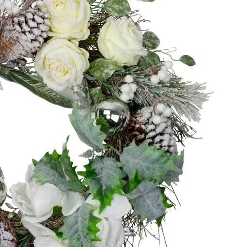 Floral Flocked Pine Artificial Grapevine Christmas Wreath - 24" - Unlit Frosted