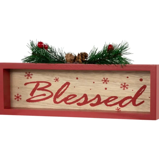 Framed "Blessed" Wooden Christmas Decoration - 9.75" People