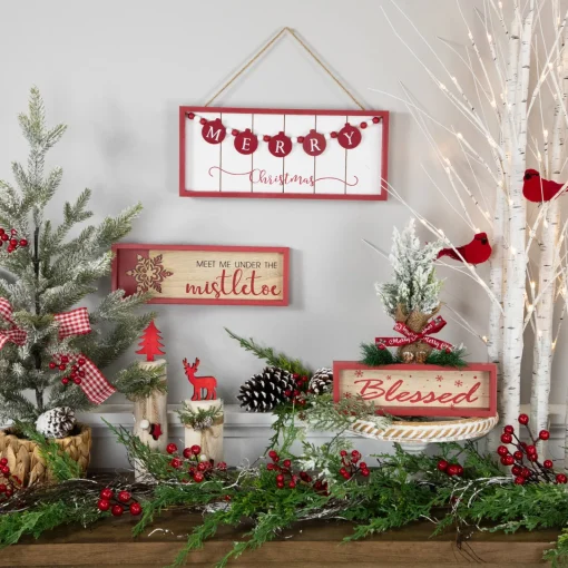 Framed "Blessed" Wooden Christmas Decoration - 9.75" People