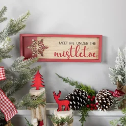 New Framed "Meet Me Under the Mistletoe" Christmas Wall Decoration - 11.75" - Red People