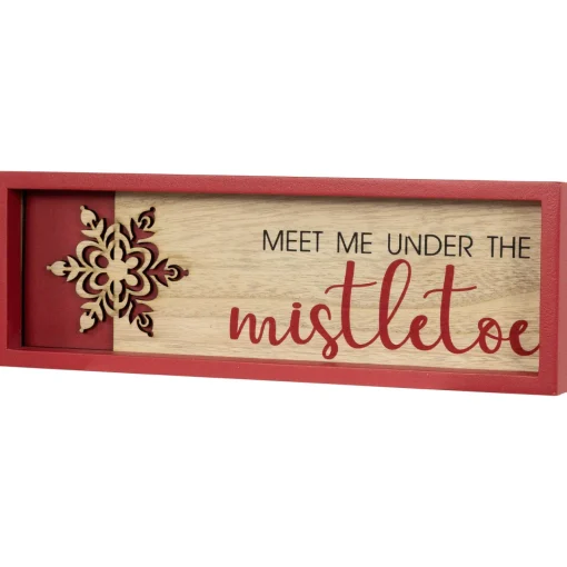 New Framed "Meet Me Under the Mistletoe" Christmas Wall Decoration - 11.75" - Red People