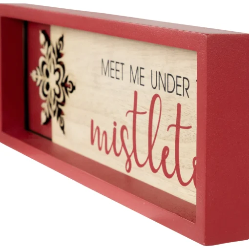 New Framed "Meet Me Under the Mistletoe" Christmas Wall Decoration - 11.75" - Red People