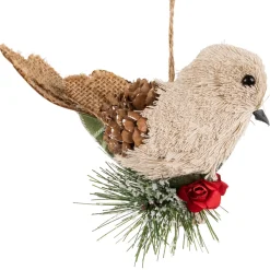 Online Front Facing Bird on Frosted Pine Needle Christmas Ornament - 6.75" Animals
