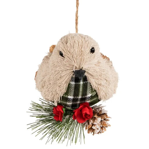 Online Front Facing Bird on Frosted Pine Needle Christmas Ornament - 6.75" Animals