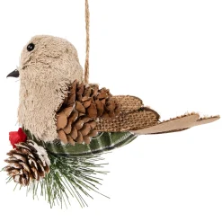 Online Front Facing Bird on Frosted Pine Needle Christmas Ornament - 6.75