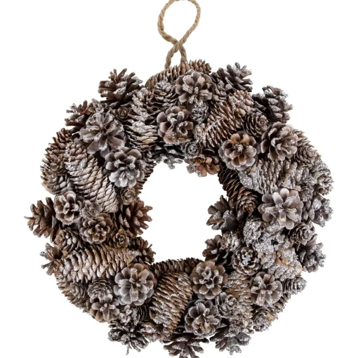 Clearance Frosted Assorted Pinecone Decorative Christmas Wreath, 13.5-Inch, Unlit Unlit