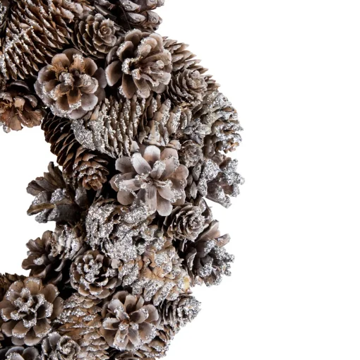 Clearance Frosted Assorted Pinecone Decorative Christmas Wreath, 13.5-Inch, Unlit Unlit