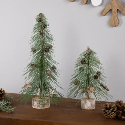 Online Frosted Bottle Brush Tree on Wooden Base Christmas Decoration - 13