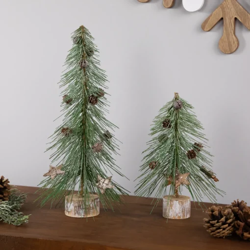 Online Frosted Bottle Brush Tree on Wooden Base Christmas Decoration - 13" Trees