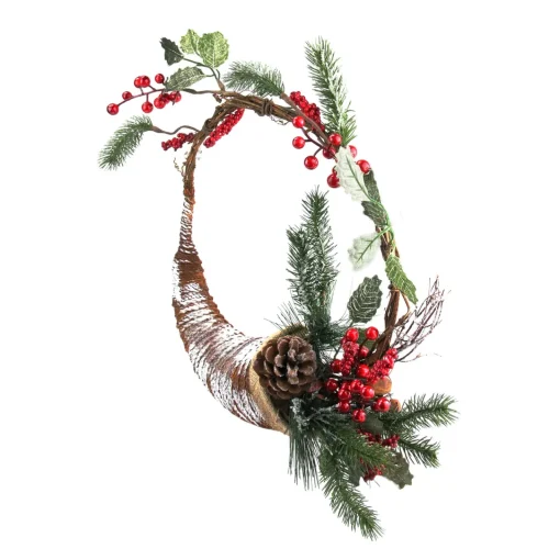 Sale Frosted Cornucopia Artificial Christmas Wreath - 14-Inch, Unlit Unlit