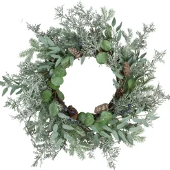 Frosted Green Mixed Foliage and Blueberries Artificial Christmas Wreath, 26-Inch, Unlit Pre Decorated