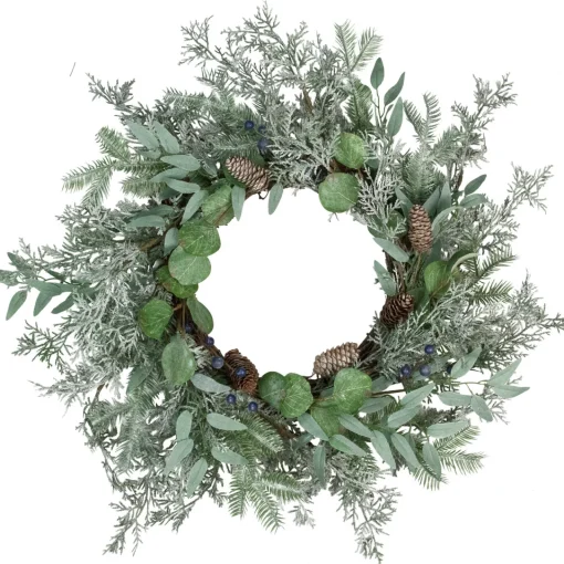 Frosted Green Mixed Foliage and Blueberries Artificial Christmas Wreath, 26-Inch, Unlit Pre Decorated