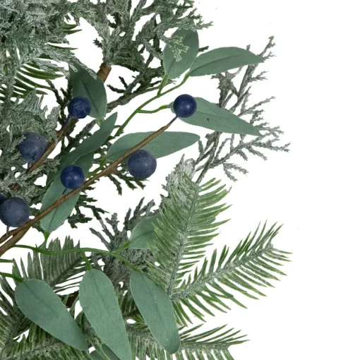 Frosted Green Mixed Foliage and Blueberries Artificial Christmas Wreath, 26-Inch, Unlit Pre Decorated