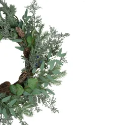 Frosted Green Mixed Foliage and Blueberries Artificial Christmas Wreath, 26-Inch, Unlit Pre Decorated