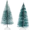 Hot Frosted Mini Bottle Brush Pine Christmas Village Trees - 4" - Set of 2 Accessories