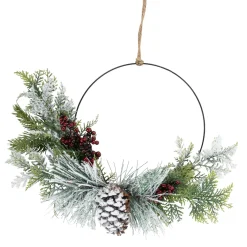 Clearance Frosted Mixed Foliage with Berries and Pinecone Artificial Christmas Wreath, 16-Inch, Unlit Unlit