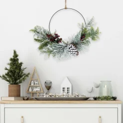 Clearance Frosted Mixed Foliage with Berries and Pinecone Artificial Christmas Wreath, 16-Inch, Unlit Unlit