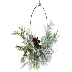 Clearance Frosted Mixed Foliage with Berries and Pinecone Artificial Christmas Wreath, 16-Inch, Unlit Unlit