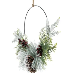 Clearance Frosted Mixed Foliage with Berries and Pinecone Artificial Christmas Wreath, 16-Inch, Unlit Unlit