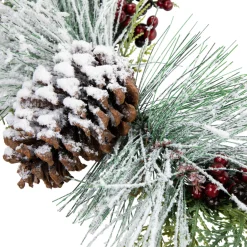 Clearance Frosted Mixed Foliage with Berries and Pinecone Artificial Christmas Wreath, 16-Inch, Unlit Unlit