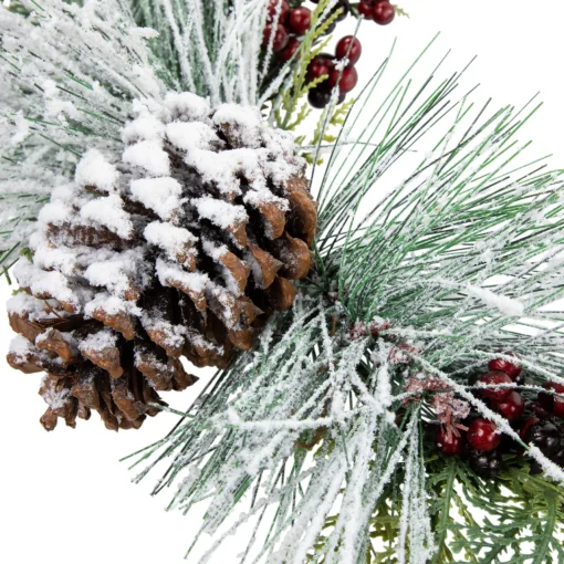 Clearance Frosted Mixed Foliage with Berries and Pinecone Artificial Christmas Wreath, 16-Inch, Unlit Unlit