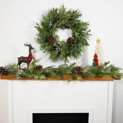 Outlet Frosted Mixed Pine and Cedar Artificial Christmas Wreath - 28" - Unlit Frosted
