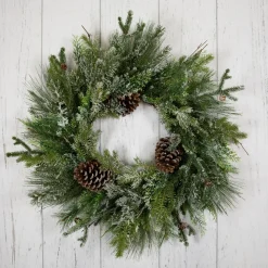 Outlet Frosted Mixed Pine and Cedar Artificial Christmas Wreath - 28