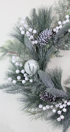 Best Frosted Mixed Pine and Pine Cone Artificial Christmas Wreath, 24-inch, Unlit Unlit