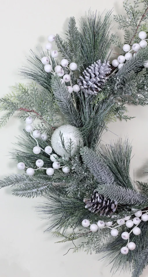 Best Frosted Mixed Pine and Pine Cone Artificial Christmas Wreath, 24-inch, Unlit Unlit