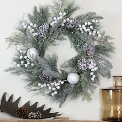 Best Frosted Mixed Pine and Pine Cone Artificial Christmas Wreath, 24-inch, Unlit Unlit